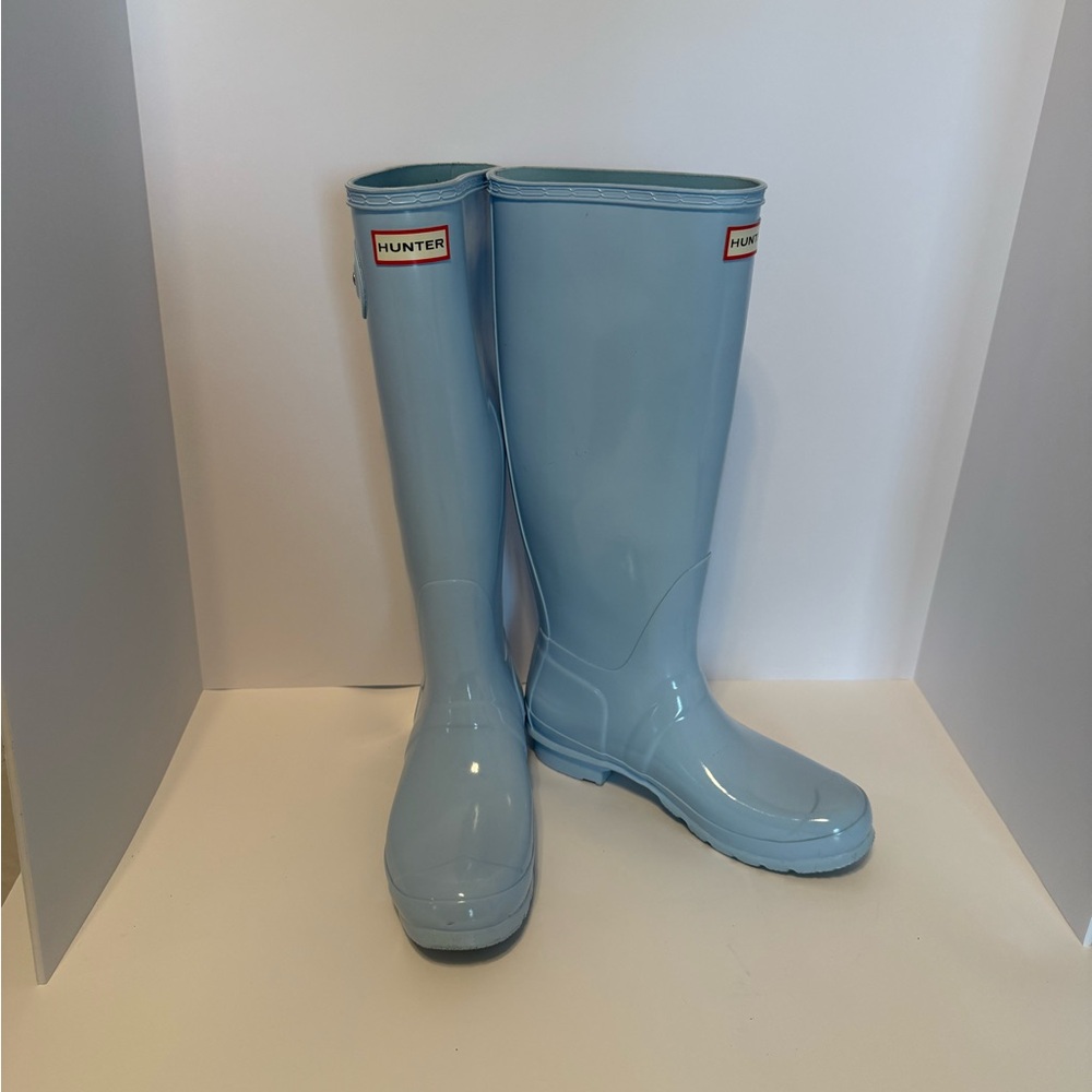 HUNTER TALL GLOSS BOAT BLUE RAIN BOOTS SIZE 9